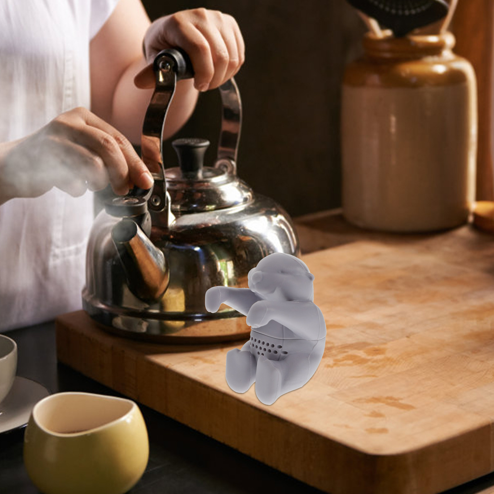 Kitchen Gadgets For Gifts - ที่กรองชาซิลิโคนรูปใบตองช์ สำหรับชงชาใบหลวม อุปกรณ์ครัวสุดสนุก ปลอดภัยต่ออาหาร ตาข่ายละเอียด สีฟ้าอ่อน