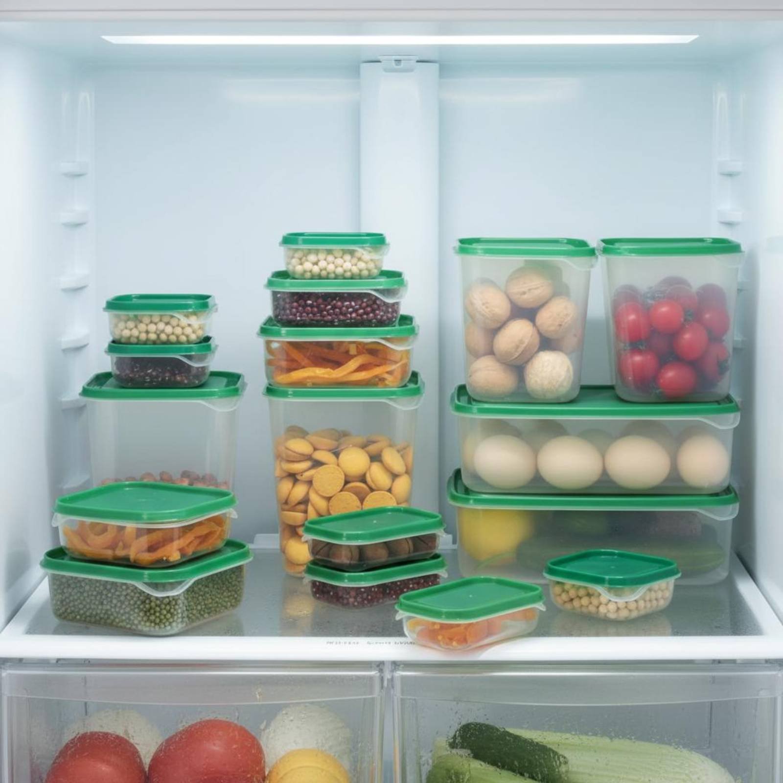 Food Storage Containers - ชุดกล่องเก็บอาหารในตู้เย็น 17 ชิ้น กล่องพลาสติกกันรั่วซึมพร้อมฝาปิด ชุดกล่องถนอมอาหารสุญญากาศ ใช้ซ้ำได้สำหรับตู้เย็น