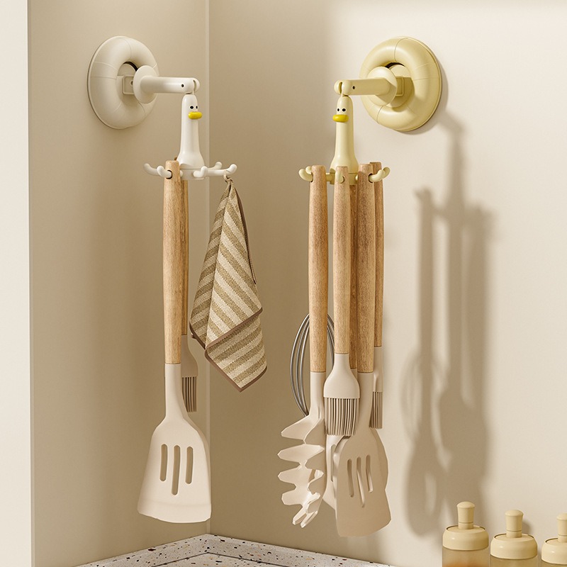 Kitchen Gadgets Under 100 - ที่แขวนอุปกรณ์ครัวแบบสุญญากาศ 1 ชิ้น รูปทรงปลาหมึก หมุนได้ ไม่ต้องเจาะผนัง