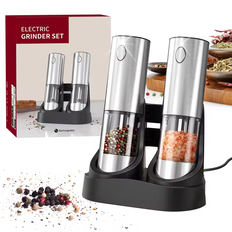 Kitchen Gadgets For Cooking - เครื่องบดเกลือและพริกไทยไฟฟ้า 1/2 ชิ้น พร้อมไฟ LED ระบบเซ็นเซอร์แรงโน้มถ่วง