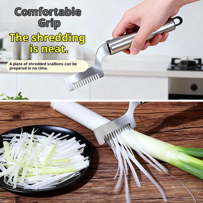 Kitchen Gadgets Green - 【เครื่องตัดต้นหอมสแตนเลส 1 ชิ้น มีดหั่นเส้นใยแบบโค้ง ดีไซน์หัวตัดสำหรับหั่นอาหารอย่างรวดเร็ว อุปกรณ์ครัว】