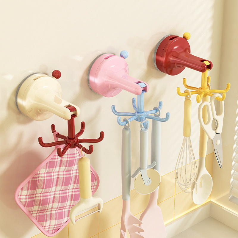 Kitchen Gadgets Under 100 - ตะขอแขวนอเนกประสงค์แบบหมุนได้ ติดผนังแบบไม่ต้องเจาะ สำหรับเก็บอุปกรณ์ครัว 6 ขา ที่แขวนตะหลิว